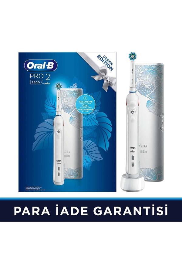 مسواک برقی قابل شارژ اورال-بی با ضمانت اصالت کالا، مدلPro 2500 Rechargeable Toothbrush Cross Action Flora Blue Travel Container