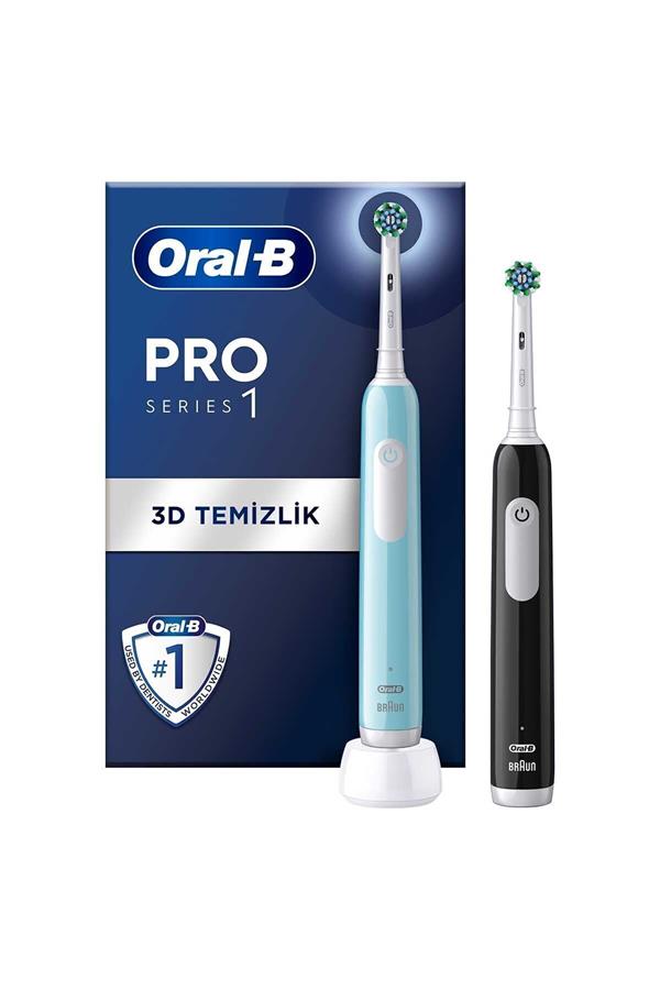 مسواک برقی قابل شارژ اورال-بی با ضمانت اصالت کالا، مدلPro Series 1 dual pack, black and blue electric toothbrushes, 2 toothbrush heads