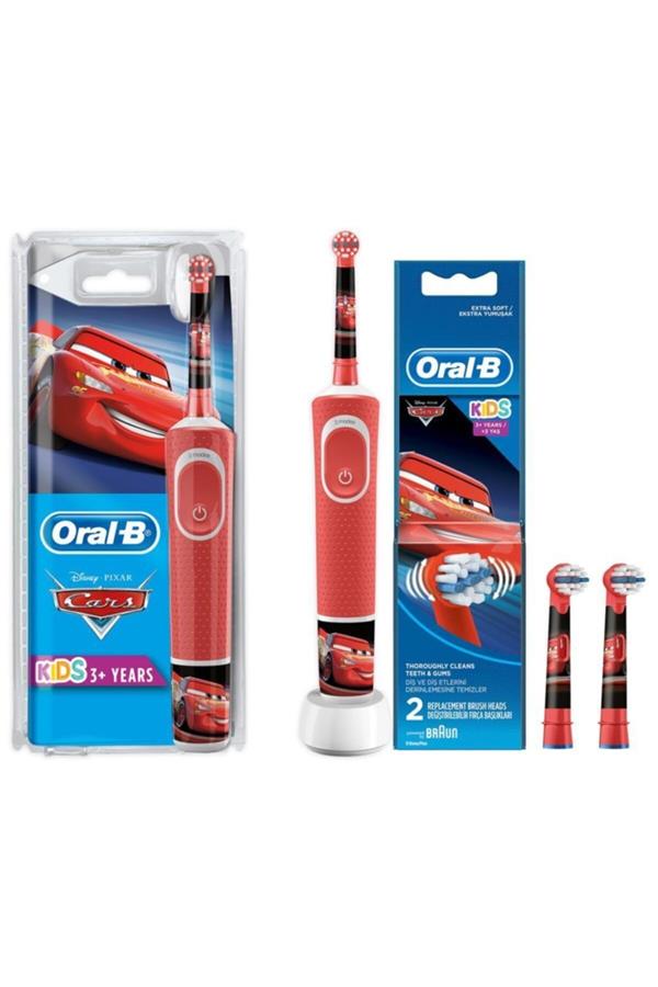 مسواک برقی قابل شارژ اورال-بی مخصوص کودکان با ضمانت اصالت کالا، مدلD100 Rechargeable Toothbrush for Kids Cars +2 Li Replacement Head