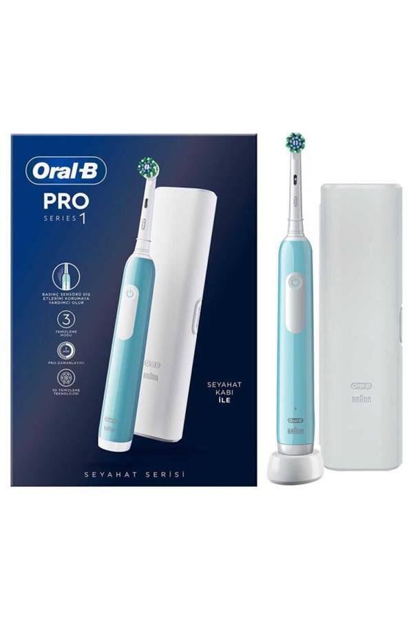 مسواک برقی قابل شارژ اورال-بی با ضمانت اصالت کالا، مدلPro Series 1 Rechargeable Toothbrush Blue Travel Container