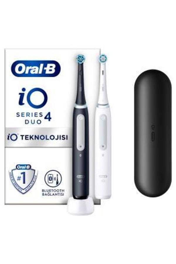 مسواک برقی قابل شارژ اورال-بی با ضمانت اصالت کالا، مدلiO 4 Rechargeable Toothbrush Set 2 pcs - Matte Black / White