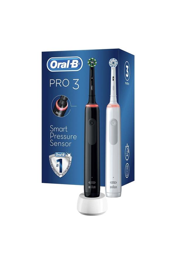 مسواک برقی قابل شارژ اورال-بی با ضمانت اصالت کالا، مدلPro3-3900-black & White Rechargeable Toothbrush 2pcs