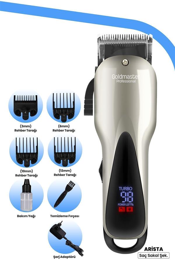 ماشین اصلاح صورت و بدن گلد مستر، با ضمانت اصالت کالا مدلGold Master face and body shaver, with product authenticity guarantee, Arista Led Screen Stainless Steel Speed ​​Adjustable Hair Beard Trimmer Clipper