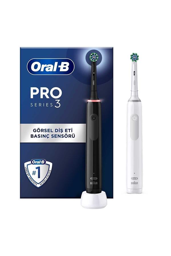 مسواک برقی قابل شارژ اورال-بی با ضمانت اصالت کالا، مدل   Pro 3 - 3900 - Black and White 2-Piece Rechargeable Toothbrush Set